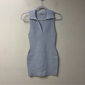 Babaton‎ Aritzia Sculpt Knit Polo Ribbed Mini Dress Ice Blue Size Small